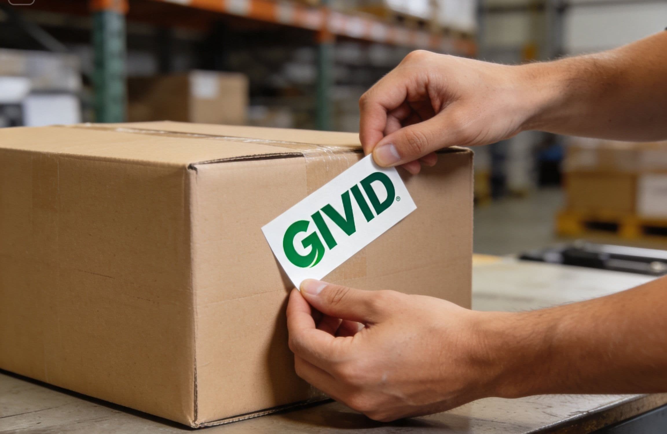 Etiquetado de cajas con el logotipo GIVID
